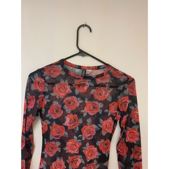 Mesh Blouse Sheer Floral Fairy Grunge Rocker Punk Goth Edgy Womens Size XS - Picture 2 of 9